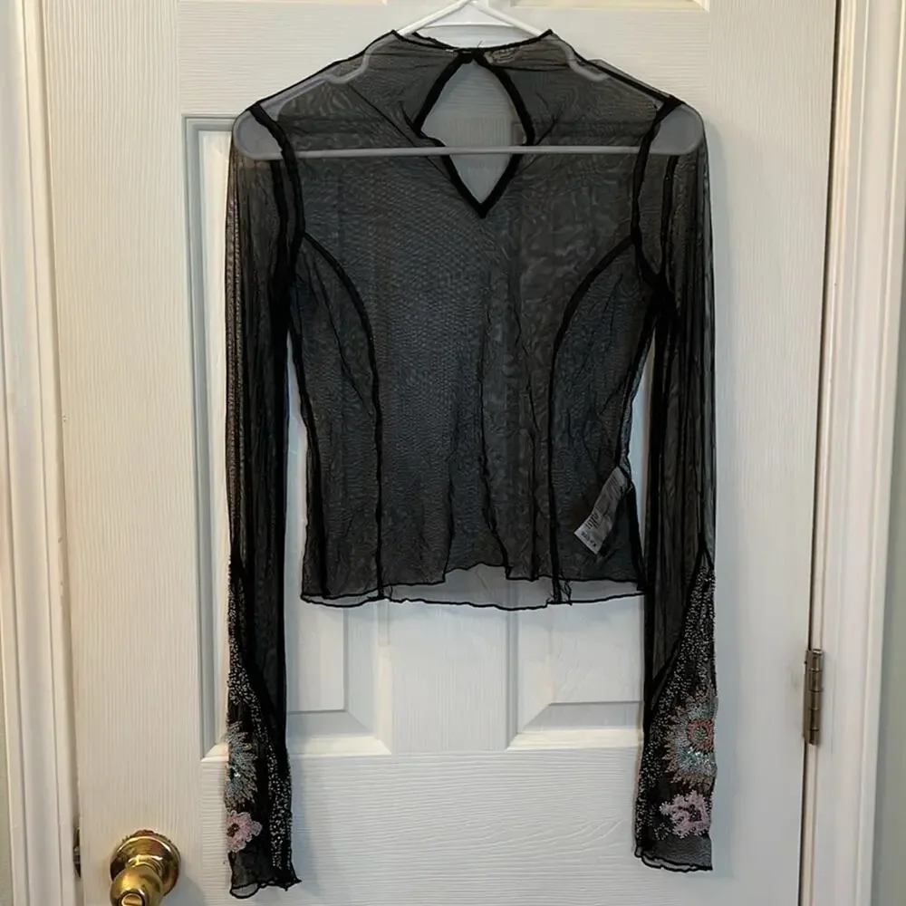 NWT Free people Bali posie mesh embellished sleeve size XS